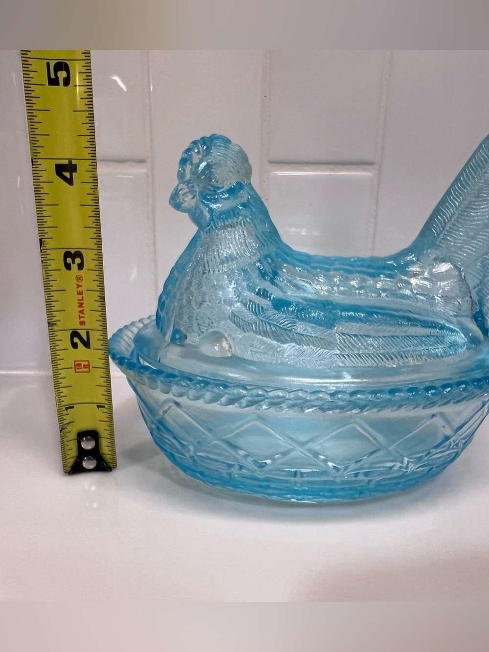 Vintage Westmoreland Hen On Nest Covered Glass Dish Cornflower Light Blue - Picture 2 of 12